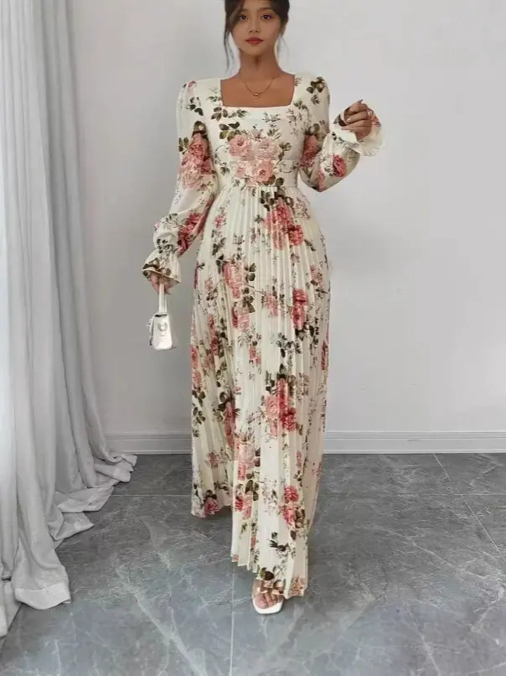 Zara Romantic Summer Floral Print Ruffle Sleeve Pleated Long Dress - Picture 2 of 6